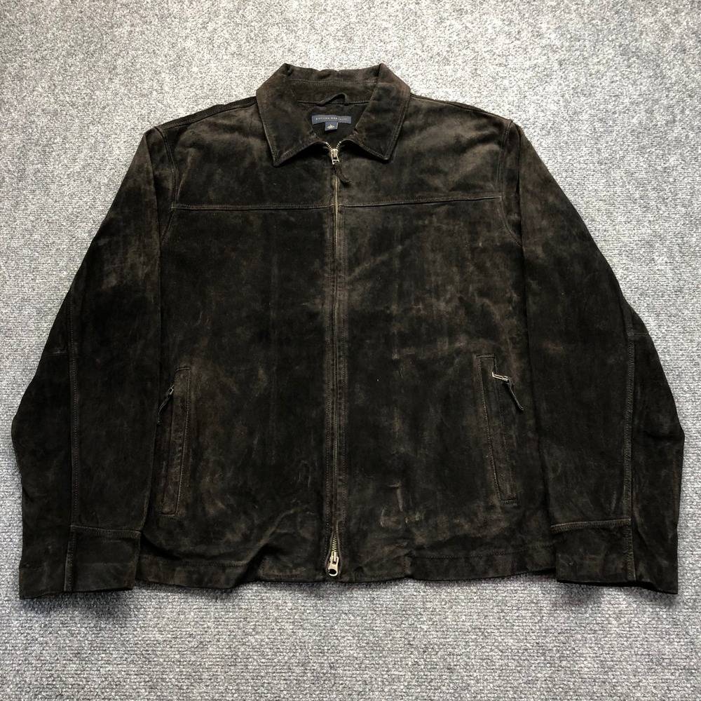 Banana Republic Mens Suede Leather Jacket Brown Full Zip Harrington Large
